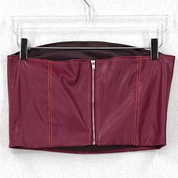 HOSBJERG Joe Dolly Tube Top Womens Medium Burgundy Faux Vegan Leather Strapless - Picture 8 of 11